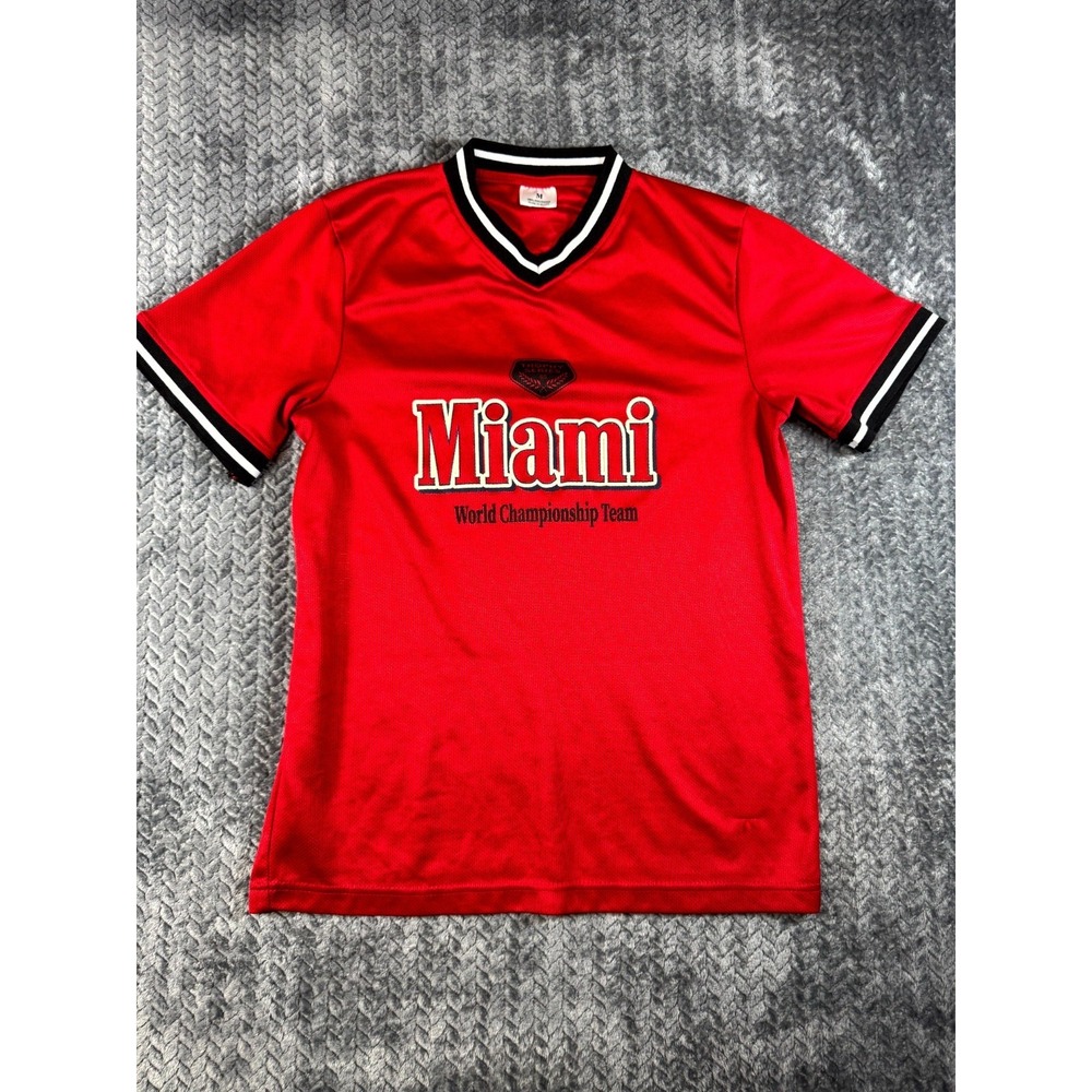 Miami World Championship Team Jersey Men Medium Red V Neck Short Sleeve Pullover